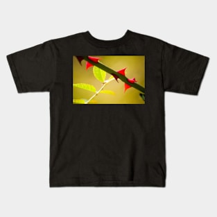 Lime green rose leaves with red thorns Kids T-Shirt